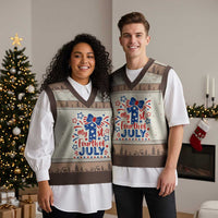 My 1st Fourth of July Patriotic Star Bow V-Neck Knit Sweater Vest Number One Festive Holiday Independence Milestone