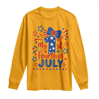 My 1st Fourth of July Patriotic Star Bow Long Sleeve Shirt Number One Festive Holiday Independence Milestone