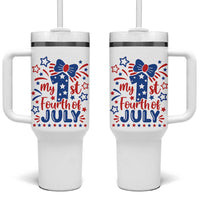 My 1st Fourth of July Patriotic Star Bow Tumbler With Handle Number One Festive Holiday Independence Milestone