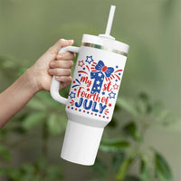 My 1st Fourth of July Patriotic Star Bow Tumbler With Handle Number One Festive Holiday Independence Milestone