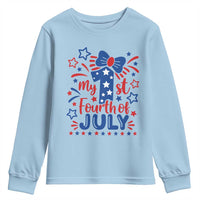My 1st Fourth of July Patriotic Star Bow Youth Sweatshirt Number One Festive Holiday Independence Milestone