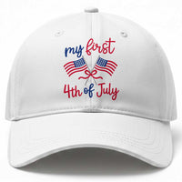 My First 4th of July Crossed American Flags Bow Baseball Cap Patriotic Baby Girl Holiday Milestone