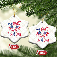 My First 4th of July Crossed American Flags Bow Ceramic Ornament Patriotic Baby Girl Holiday Milestone