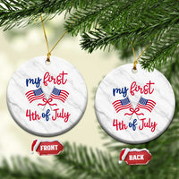 My First 4th of July Crossed American Flags Bow Ceramic Ornament Patriotic Baby Girl Holiday Milestone