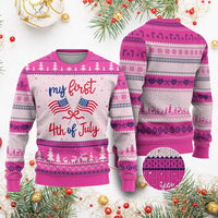 My First 4th of July Crossed American Flags Bow Ugly Christmas Sweater Patriotic Baby Girl Holiday Milestone