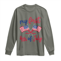 My First 4th of July Crossed American Flags Bow Long Sleeve Shirt Patriotic Baby Girl Holiday Milestone
