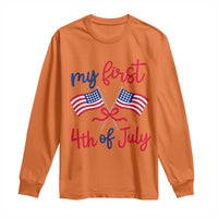 My First 4th of July Crossed American Flags Bow Long Sleeve Shirt Patriotic Baby Girl Holiday Milestone
