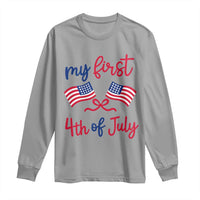 My First 4th of July Crossed American Flags Bow Long Sleeve Shirt Patriotic Baby Girl Holiday Milestone