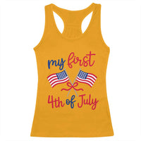 My First 4th of July Crossed American Flags Bow Racerback Tank Top Patriotic Baby Girl Holiday Milestone