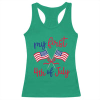 My First 4th of July Crossed American Flags Bow Racerback Tank Top Patriotic Baby Girl Holiday Milestone