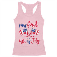 My First 4th of July Crossed American Flags Bow Racerback Tank Top Patriotic Baby Girl Holiday Milestone