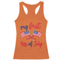 My First 4th of July Crossed American Flags Bow Racerback Tank Top Patriotic Baby Girl Holiday Milestone