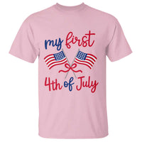 My First 4th of July Crossed American Flags Bow T Shirt Patriotic Baby Girl Holiday Milestone