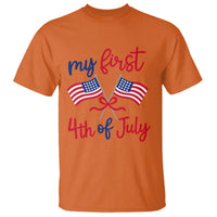 My First 4th of July Crossed American Flags Bow T Shirt Patriotic Baby Girl Holiday Milestone