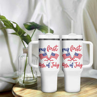 My First 4th of July Crossed American Flags Bow Tumbler With Handle Patriotic Baby Girl Holiday Milestone