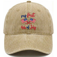 My First 4th of July Crossed American Flags Bow Washed Cotton Baseball Cap Patriotic Baby Girl Holiday Milestone