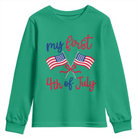 My First 4th of July Crossed American Flags Bow Youth Sweatshirt Patriotic Baby Girl Holiday Milestone