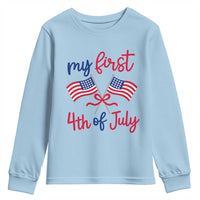 My First 4th of July Crossed American Flags Bow Youth Sweatshirt Patriotic Baby Girl Holiday Milestone