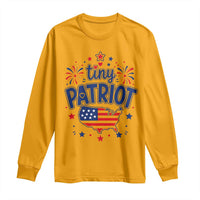 Tiny Patriot 4th of July Fireworks Long Sleeve Shirt USA Map American Flag Red White and Blue Patriotic Holiday