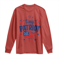 Tiny Patriot 4th of July Fireworks Long Sleeve Shirt USA Map American Flag Red White and Blue Patriotic Holiday