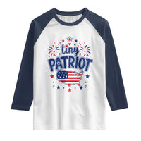 Tiny Patriot 4th of July Fireworks Raglan Shirt USA Map American Flag Red White and Blue Patriotic Holiday