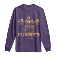 Funny Abraham Lincoln Squatting Barbell Semiquincentennial Long Sleeve Shirt Still Undefeated 1776 to 2026 Muscular President Gym Bodybuilder