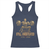 Funny Abraham Lincoln Squatting Barbell Semiquincentennial Racerback Tank Top Still Undefeated 1776 to 2026 Muscular President Gym Bodybuilder