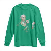 Funny George Washington Middle Fingers Rebel Portrait Long Sleeve Shirt Edgy Classic Oil Painting Parody Patriotic Humor Graphic