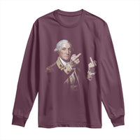Funny George Washington Middle Fingers Rebel Portrait Long Sleeve Shirt Edgy Classic Oil Painting Parody Patriotic Humor Graphic