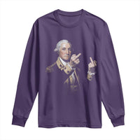 Funny George Washington Middle Fingers Rebel Portrait Long Sleeve Shirt Edgy Classic Oil Painting Parody Patriotic Humor Graphic