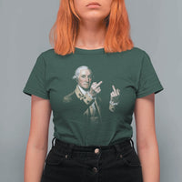 Funny George Washington Middle Fingers Rebel Portrait T Shirt For Women Edgy Classic Oil Painting Parody Patriotic Humor Graphic