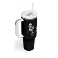 Funny George Washington Middle Fingers Rebel Portrait Tumbler With Handle Edgy Classic Oil Painting Parody Patriotic Humor Graphic