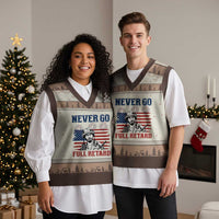 Never Go Full Retard Funny 4th of July Soldier Quote V-Neck Knit Sweater Vest Patriotic American Flag Fireworks Dark Humor