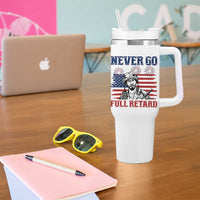 Never Go Full Retard Funny 4th of July Soldier Quote Tumbler With Handle Patriotic American Flag Fireworks Dark Humor