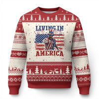 Living In America Funny Patriotic Heavyweight Boxer Ugly Christmas Sweater Vintage Distressed Flag Uncle Sam Hat Boxing Champion