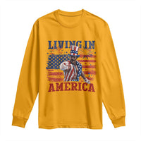 Living In America Funny Patriotic Heavyweight Boxer Long Sleeve Shirt Vintage Distressed Flag Uncle Sam Hat Boxing Champion