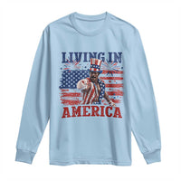 Living In America Funny Patriotic Heavyweight Boxer Long Sleeve Shirt Vintage Distressed Flag Uncle Sam Hat Boxing Champion