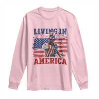 Living In America Funny Patriotic Heavyweight Boxer Long Sleeve Shirt Vintage Distressed Flag Uncle Sam Hat Boxing Champion