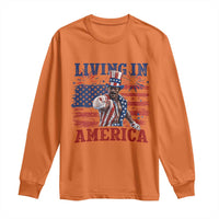 Living In America Funny Patriotic Heavyweight Boxer Long Sleeve Shirt Vintage Distressed Flag Uncle Sam Hat Boxing Champion