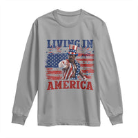 Living In America Funny Patriotic Heavyweight Boxer Long Sleeve Shirt Vintage Distressed Flag Uncle Sam Hat Boxing Champion