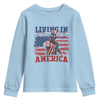 Living In America Funny Patriotic Heavyweight Boxer Youth Sweatshirt Vintage Distressed Flag Uncle Sam Hat Boxing Champion