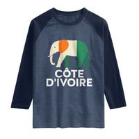 Proud Côte d'Ivoire Elephant Ivory Coast Flag Raglan Shirt Ivorian Pride Retro Souvenir