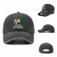 Proud Côte d'Ivoire Elephant Ivory Coast Flag Washed Cotton Baseball Cap Ivorian Pride Retro Souvenir