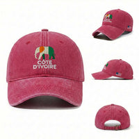 Proud Côte d'Ivoire Elephant Ivory Coast Flag Washed Cotton Baseball Cap Ivorian Pride Retro Souvenir