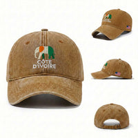 Proud Côte d'Ivoire Elephant Ivory Coast Flag Washed Cotton Baseball Cap Ivorian Pride Retro Souvenir