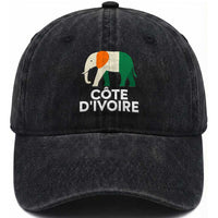 Proud Côte d'Ivoire Elephant Ivory Coast Flag Washed Cotton Baseball Cap Ivorian Pride Retro Souvenir