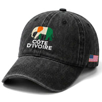 Proud Côte d'Ivoire Elephant Ivory Coast Flag Washed Cotton Baseball Cap Ivorian Pride Retro Souvenir