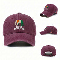 Proud Côte d'Ivoire Elephant Ivory Coast Flag Washed Cotton Baseball Cap Ivorian Pride Retro Souvenir