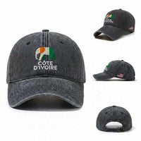 Proud Côte d'Ivoire Elephant Ivory Coast Flag Washed Cotton Baseball Cap Ivorian Pride Retro Souvenir