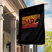 Chaotic Good Dad Funny Tabletop Gamer Parenting Garden Flag Retro Sunset Vintage Fantasy Graphic